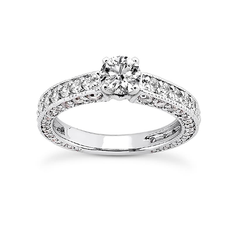 Ladies 14KT White Gold Platinum Antique Engagement Set ENS1255-A