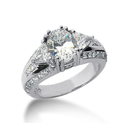 Ladies White Gold Platinum Oval Diamond Three Stones Engagement Ring ENR3023