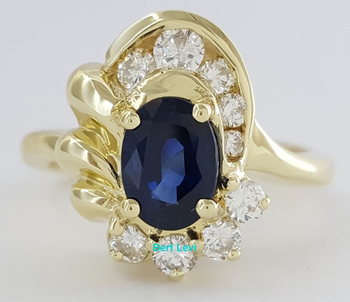 14K Yellow Gold 1.43 ctw Natural Oval Sapphire & Round Diamond Ring