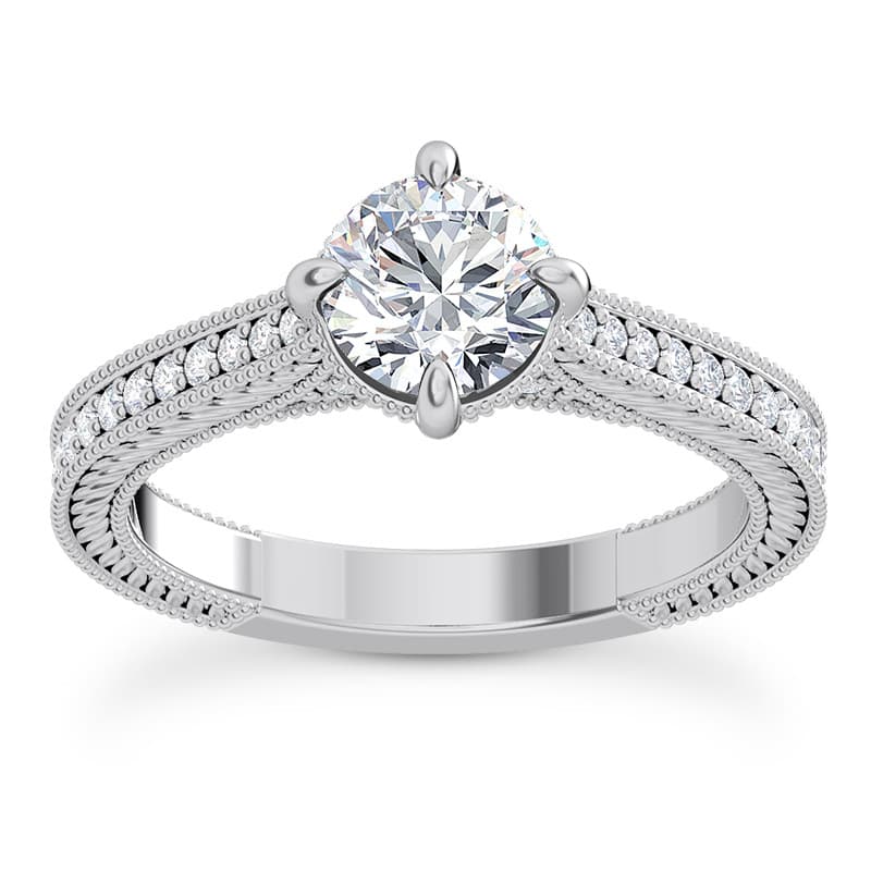 Ladies 14KT White Gold Platinum Antique Engagement Ring ENS2420-1-A