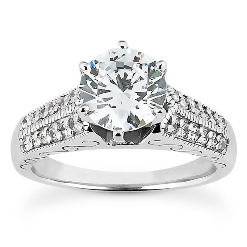 Ladies 14KT White Gold Platinum Antique Engagement Ring ENR3220