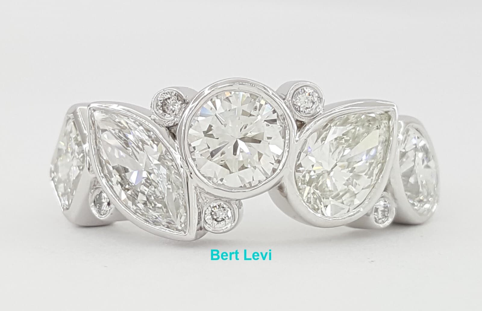 Radiant Marquise Round Pear Oval Diamond 5 Stone Bezel Ring PLAT 3.62 ct Rt $15K