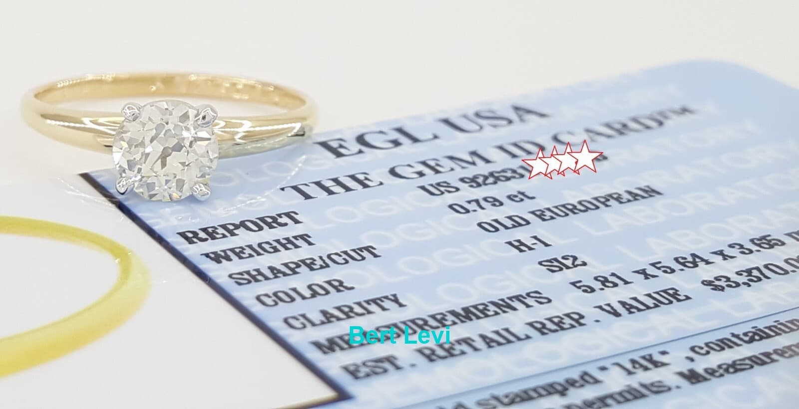Old European Cut Diamond Solitaire Engagement Ring 0.79 ct 14k Gold $3370