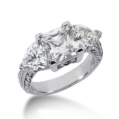 Ladies 14KT White Gold Platinum Three Stones Engagement Ring ENR2799