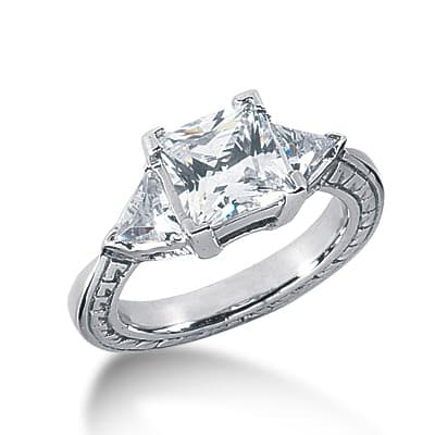 Ladies 14KT White Gold Platinum Three Stones Engagement Ring ENR1406