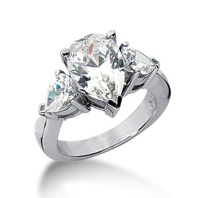 Ladies 14KT White Gold Platinum Three Stones Engagement Ring ENR3116