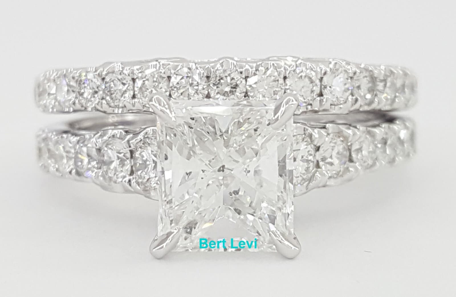 Rectangular Radiant Cut Diamond Engagement Ring Set 2.37 ct 14K Gold Rtl $19k