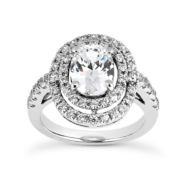 Ladies 14KT White Gold Platinum Oval Cut Diamond Halo Engagement Ring ENR8402