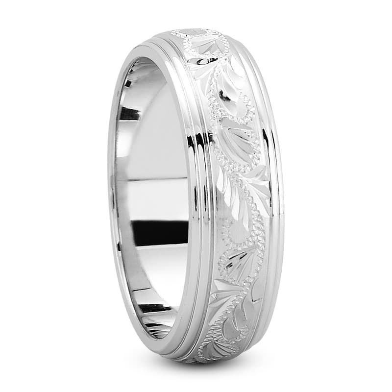 Mens 14KT White Gold Platinum Traditional Wedding Band M1198