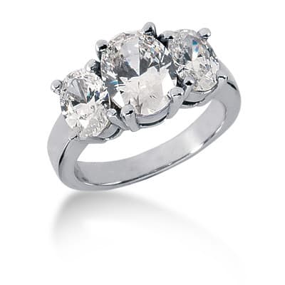 Ladies White Gold Platinum Oval Diamond Three Stones Engagement Set ENS790-A