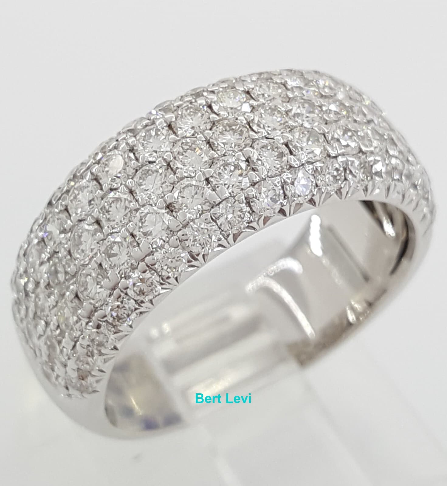 Diamond 5-Row Pave Half Circle Wedding Band Ring 1.9 ct 14K White Gold