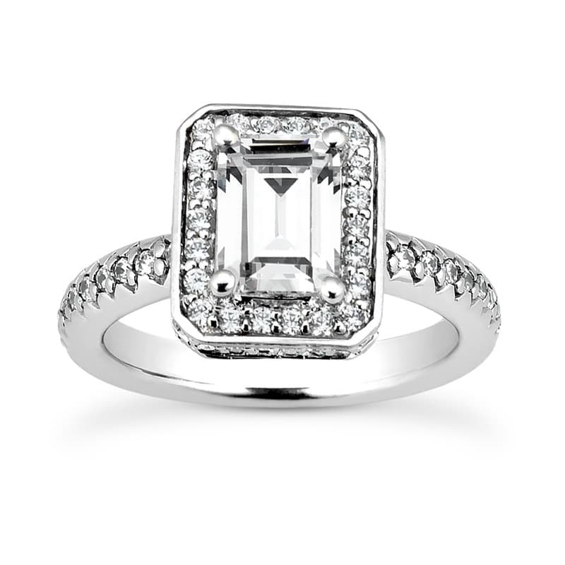 Ladies 14KT White Gold Platinum Emerald Cut Diamond Halo Engagement Ring ENR7309