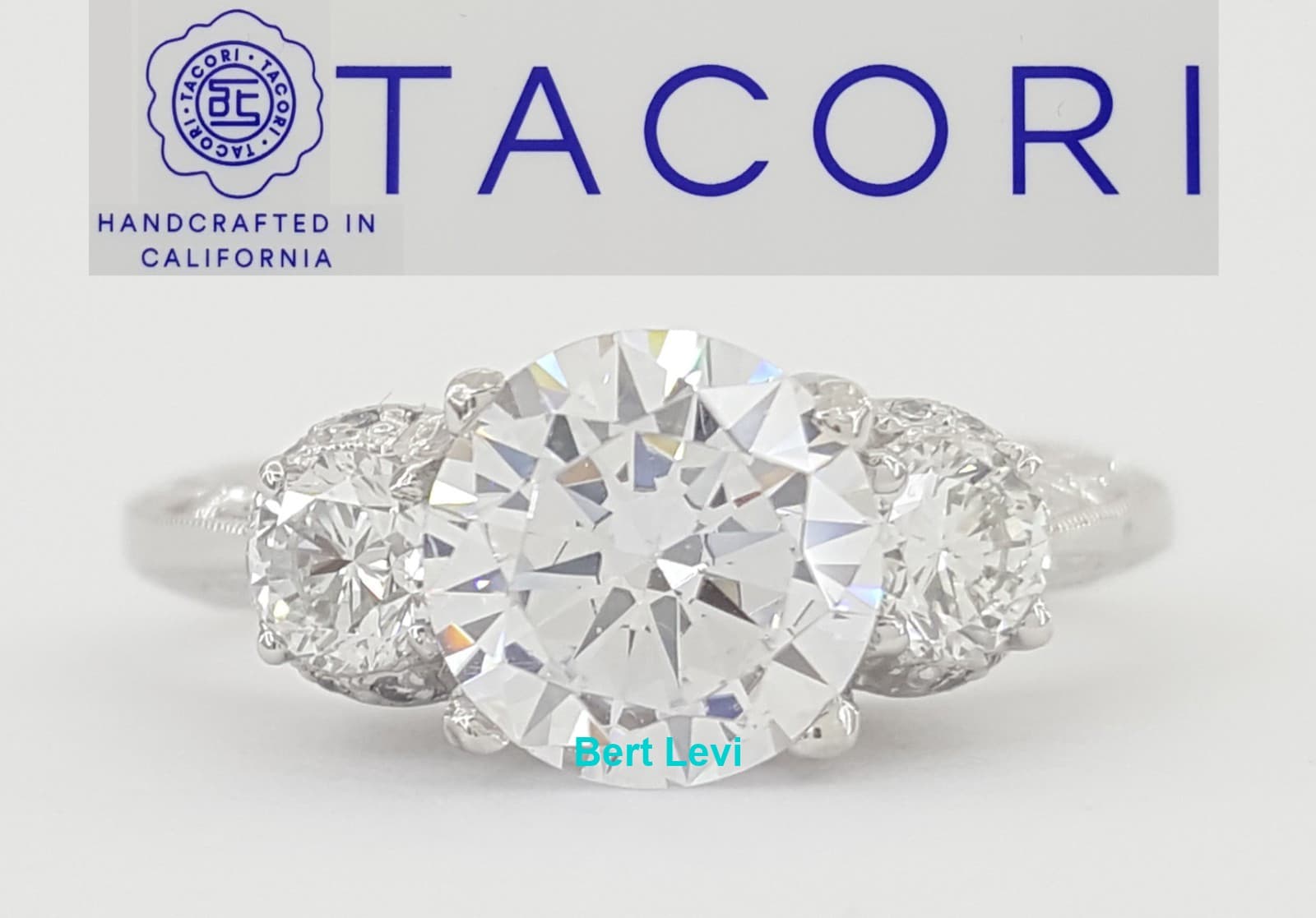 Tacori Three 3-Stone Round Semi-Mount 0.47 ct Engagement Ring Platinum $6,410