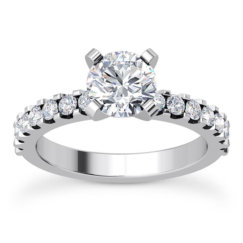 Ladies 14KT White Gold Platinum Round Diamond Tailored Engagement Set ENS2038-A