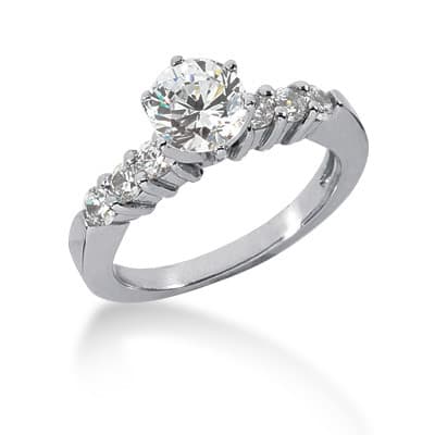 Ladies 14KT White Gold Platinum Round Diamond Tailored Engagement Set ENS751-A
