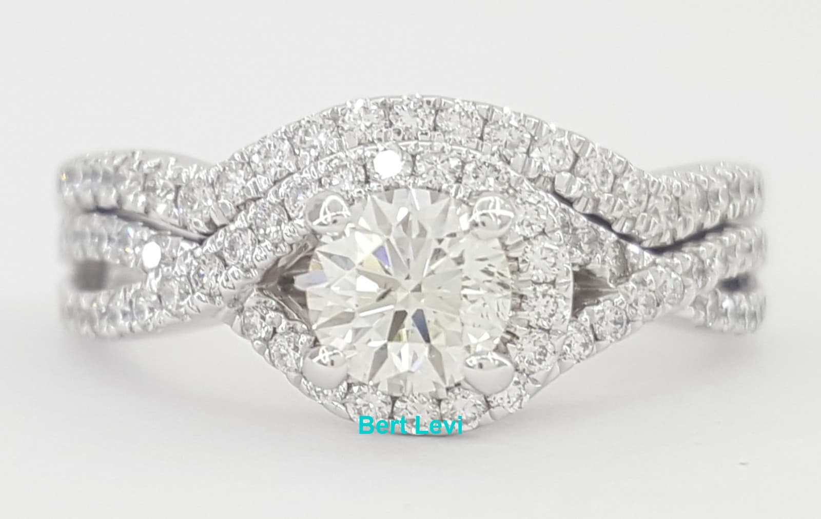 Blue Nile Twisted Halo Engagement Ring Set 1.06 ct GIA 14k White Gold Rtl $4,500