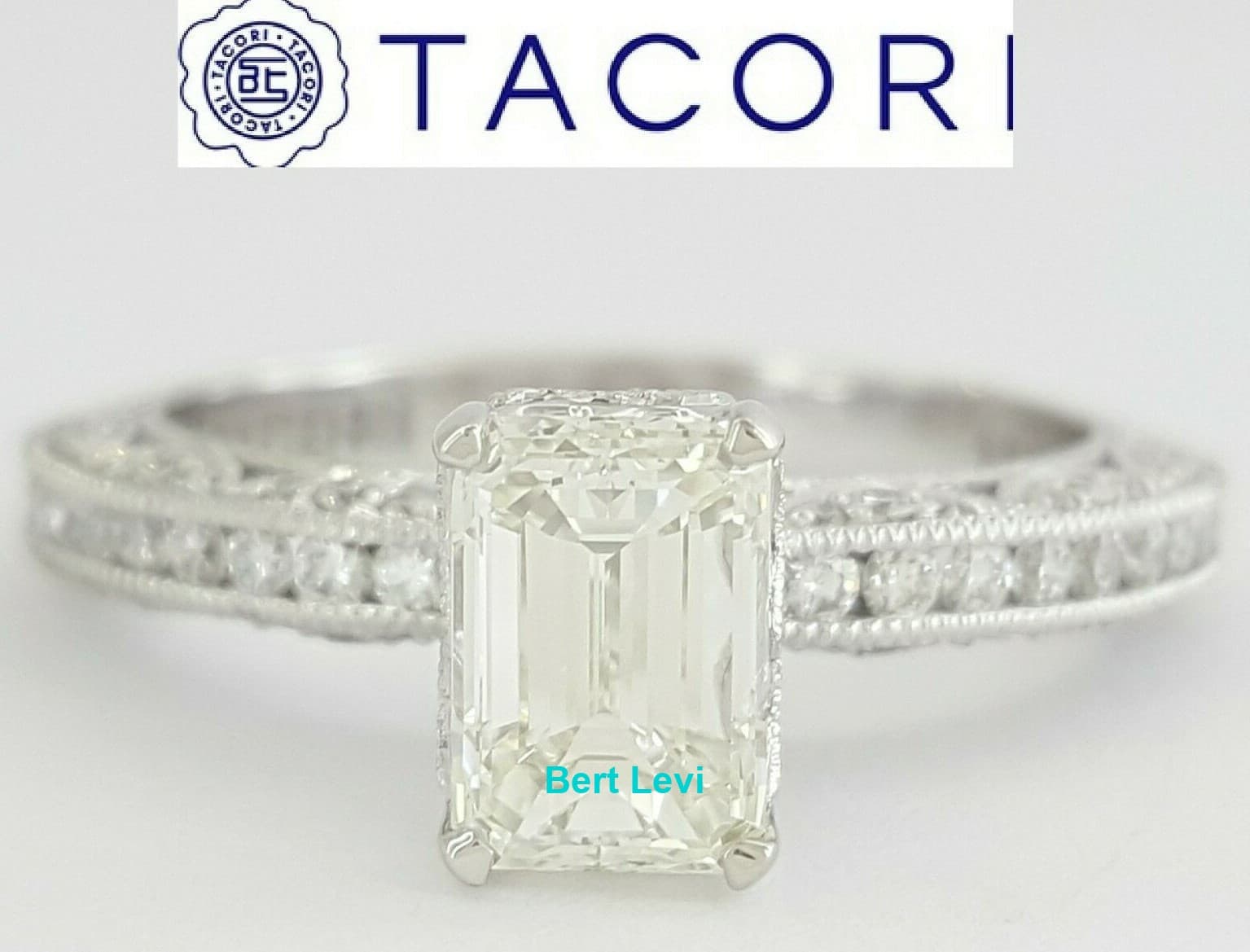 TACORI Classic Crescent HT2553EC 18k Emerald Diamond Engagement Ring 1.44 ct GIA