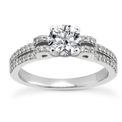 Ladies 14KT White Gold Platinum Round Diamond Tailored Engagement Set ENS3296-A