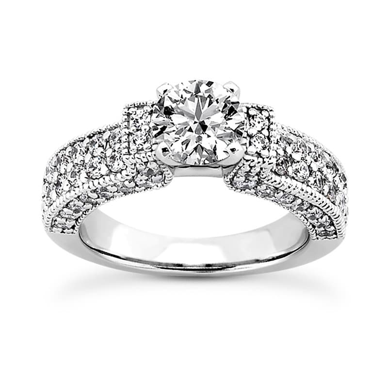 Ladies 14KT White Gold Platinum Antique Engagement Set ENS1048-A