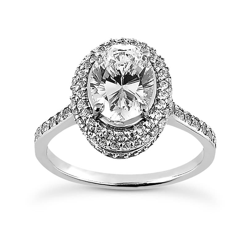 Ladies 14KT White Gold Platinum Oval Cut Diamond Halo Engagement Set ENS1682-A