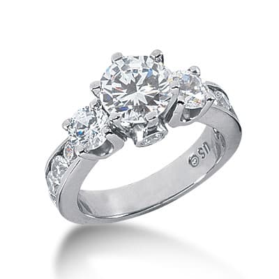 Ladies White Gold Platinum Round Diamond Three Stones Engagement Ring ENR3045