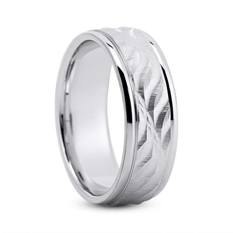Mens 14KT White Gold Platinum Traditional Wedding Band M8051
