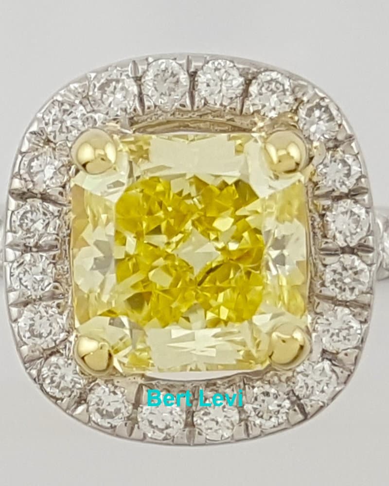 Fancy Intense Yellow Radiant Diamond Halo Engagement Ring 1.27 ct 14k Rtl $12.5K