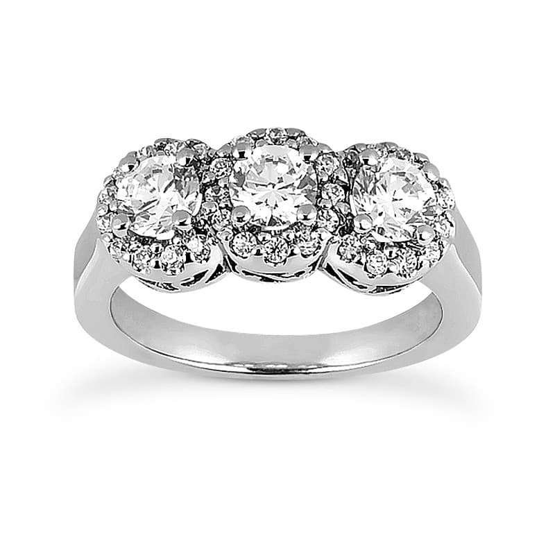 Ladies White Gold Platinum Round Diamond Three Stones Engagement Ring ENR7725