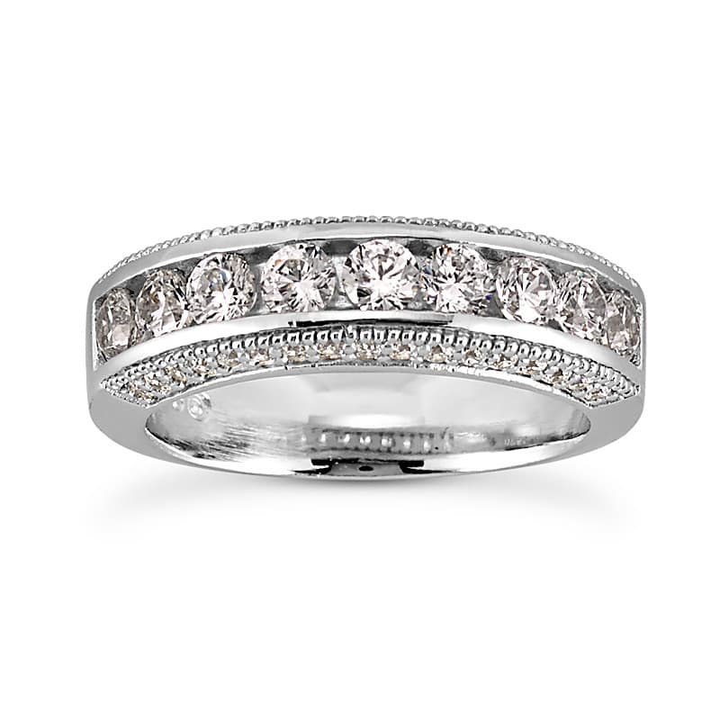 Ladies 14KT White Gold Platinum Round Diamond Wedding Band WB681
