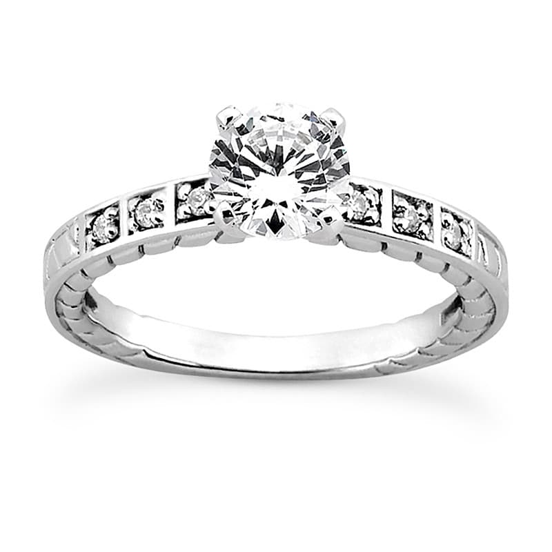 Ladies 14KT White Gold Platinum Round Diamond Tailored Engagement Set ENS3219-A