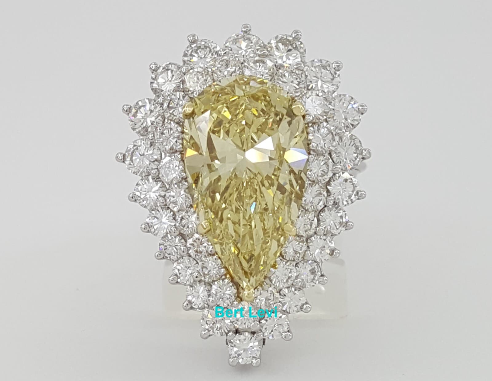 Vintage Pear Fancy Yellow 10 ct Diamond Ring Pendant Platinum GIA