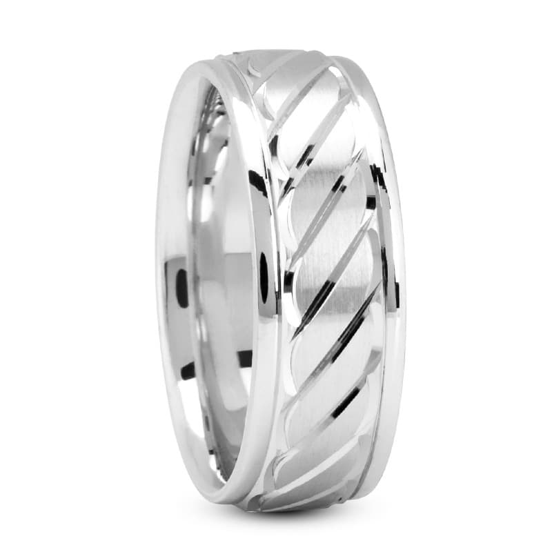 Mens 14KT White Gold Platinum Traditional Wedding Band M369