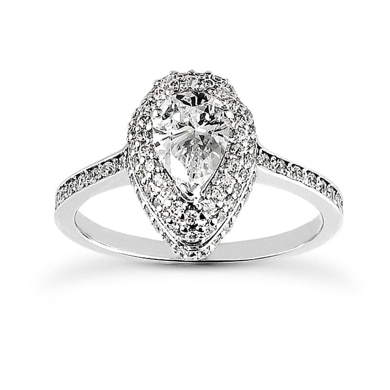 Ladies 14KT White Gold Platinum Pear Diamond Halo Engagement Set ENS1692-A
