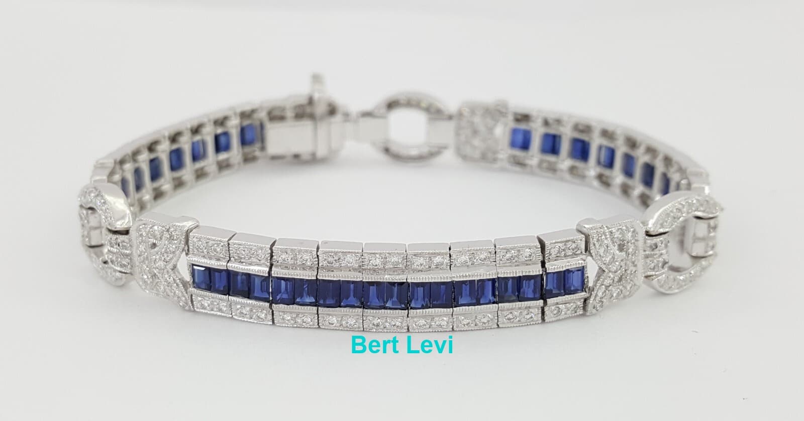 Vintage Sapphire & Diamond Bracelet 8.1 mm 6.36 ct 18K White Gold 27.1 Grams