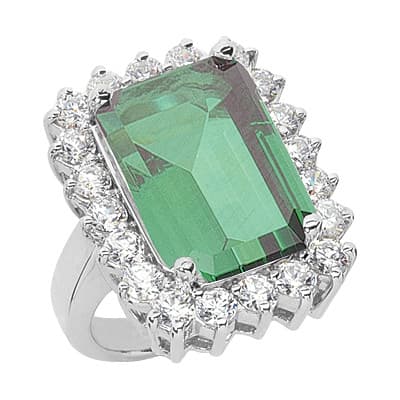 Ladies 14KT White Gold Platinum Emerald Cut Diamond Color Stone Ring CSR135