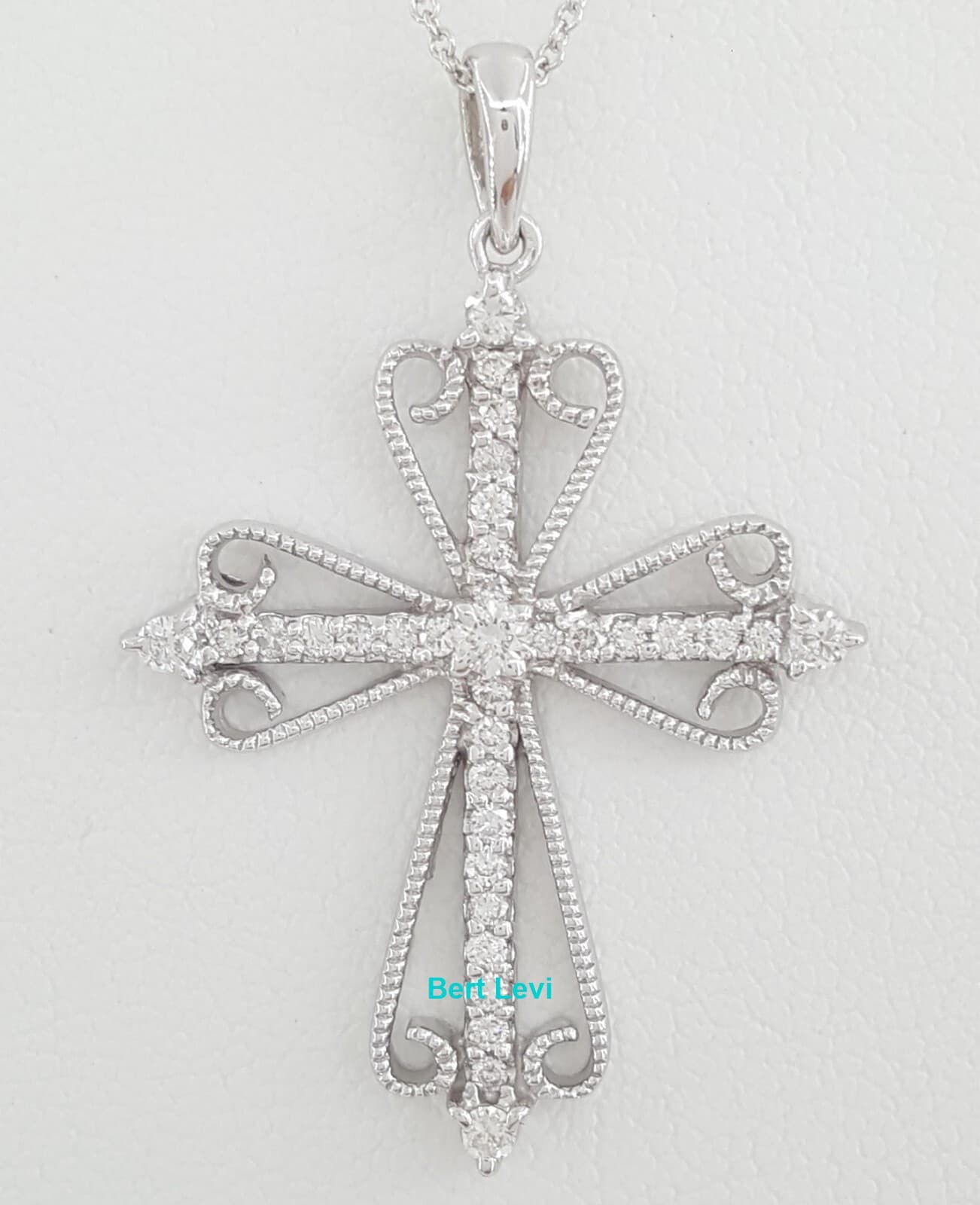 Diamond Cross 14k White Gold 1.3" 0.5 ct 17" Long Retail $1,995