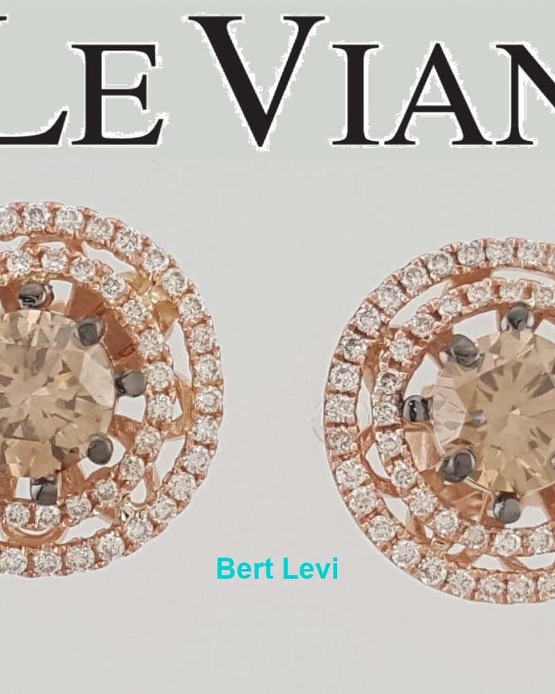 LeVian Le Vian Chocolate Diamond Double Halo Earrings 14k Strawberry Gold 2.12ct