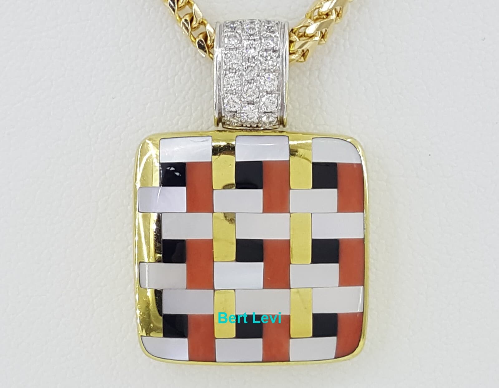 Asch Grossbardt Multi-Gemstone Square Diamond Necklace 0.3 ct 14K 30 Grams