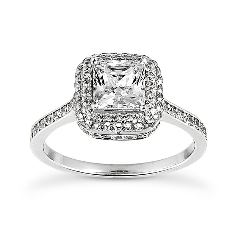 Ladies 14KT White Gold Platinum Princess Diamond Halo Engagement Set ENS1697-A