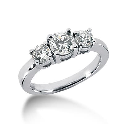 Ladies White Gold Platinum Round Diamond Three Stones Engagement Ring ENR891