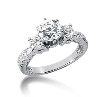 Ladies White Gold Platinum Round Diamond Three Stones Engagement Ring ENR1200