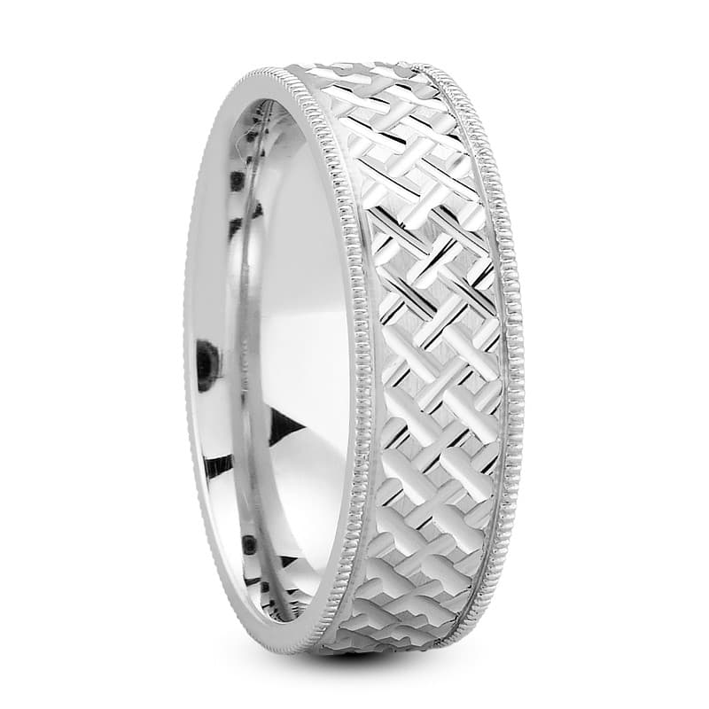 Mens 14KT White Gold Platinum Traditional Wedding Band M1218