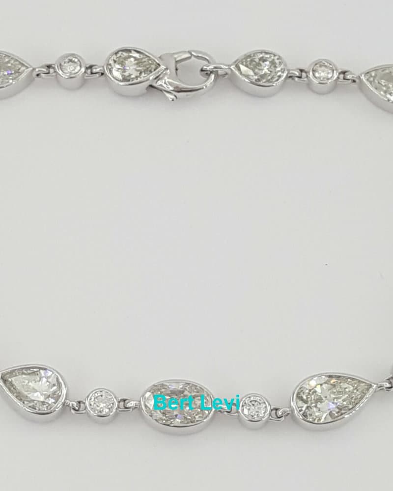 Gold Pear, Oval, Marquise & Round Diamonds Line Tennis Bracelet 7" 8.5 ct 18K