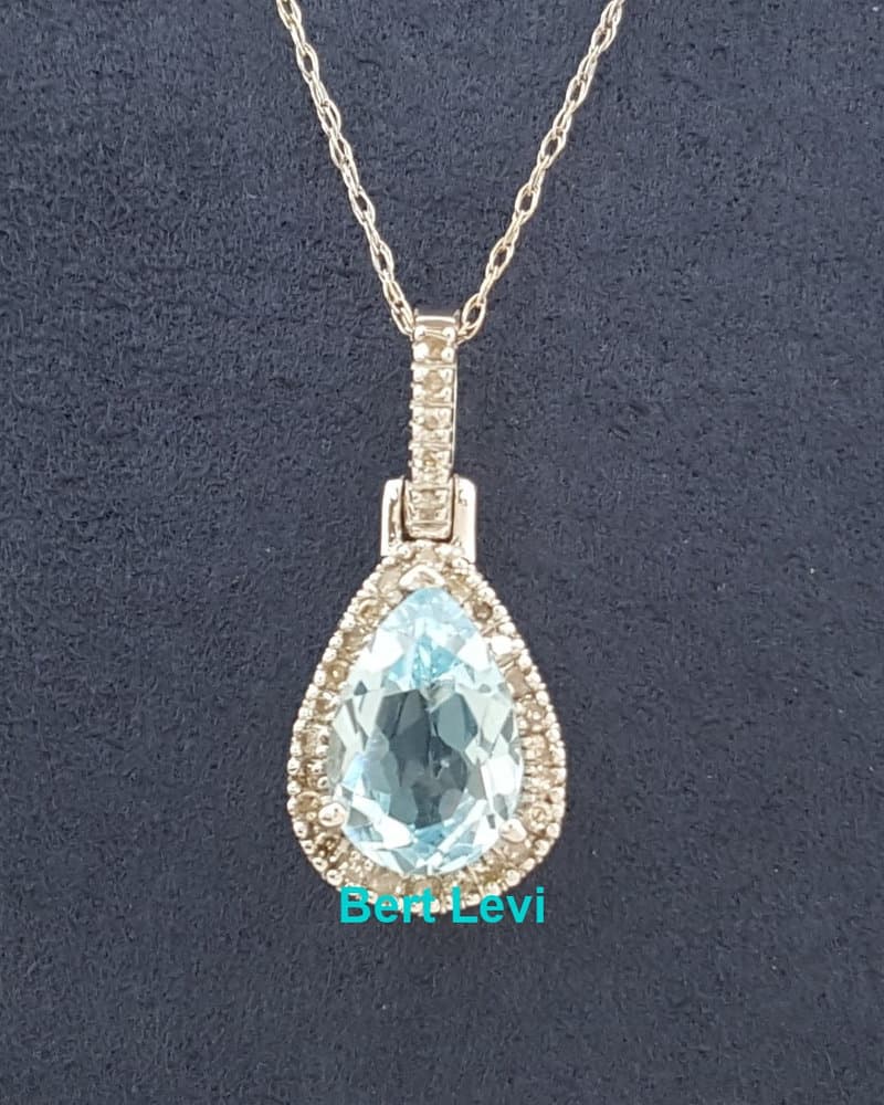 Aquamarine & Diamond Halo Pendant Necklace 10K White Gold