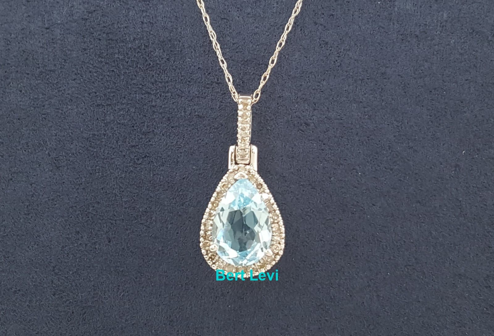 Aquamarine & Diamond Halo Pendant Necklace 10K White Gold