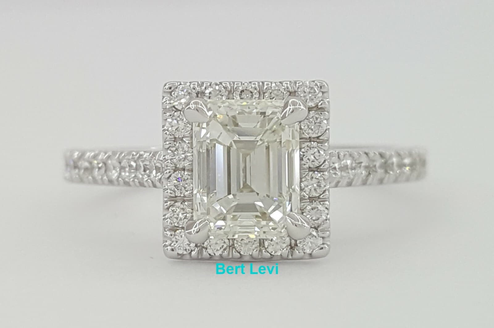 Emerald Cut Diamond Halo Engagement Ring GIA 1.51 ct 14K White Gold Rtl $10,000