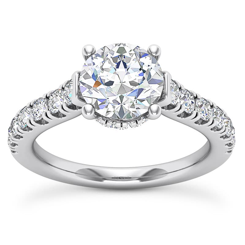 Ladies 14KT White Gold Platinum Round Diamond Halo Engagement Ring ENR9852-1.5