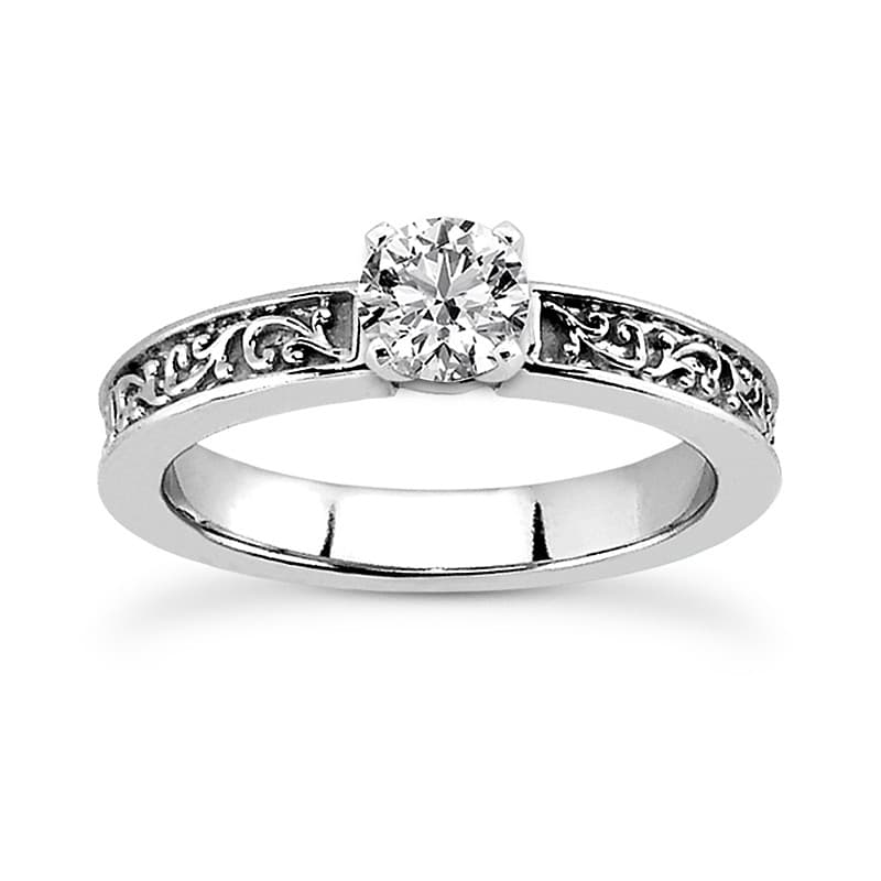 Ladies 14KT White Gold Platinum Solitaire Engagement Set ENS3566-A