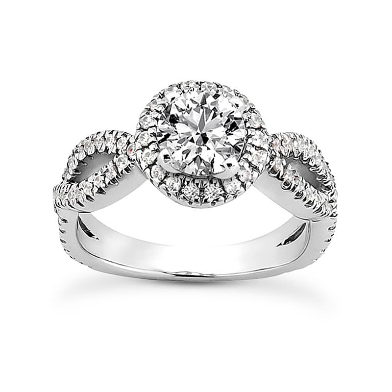 Ladies 14KT White Gold Platinum Round Diamond Tailored Engagement Set ENS3191-A