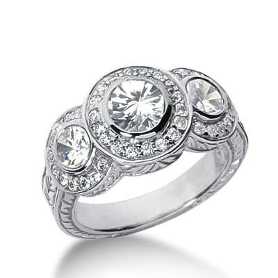 Ladies 14KT White Gold Platinum Round Diamond Halo Engagement Set ENS4167-A